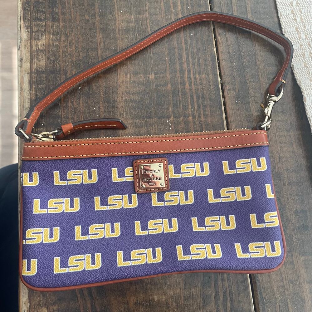 Dooney & Bourke Purple and Yellow LSU Mini Wristlet